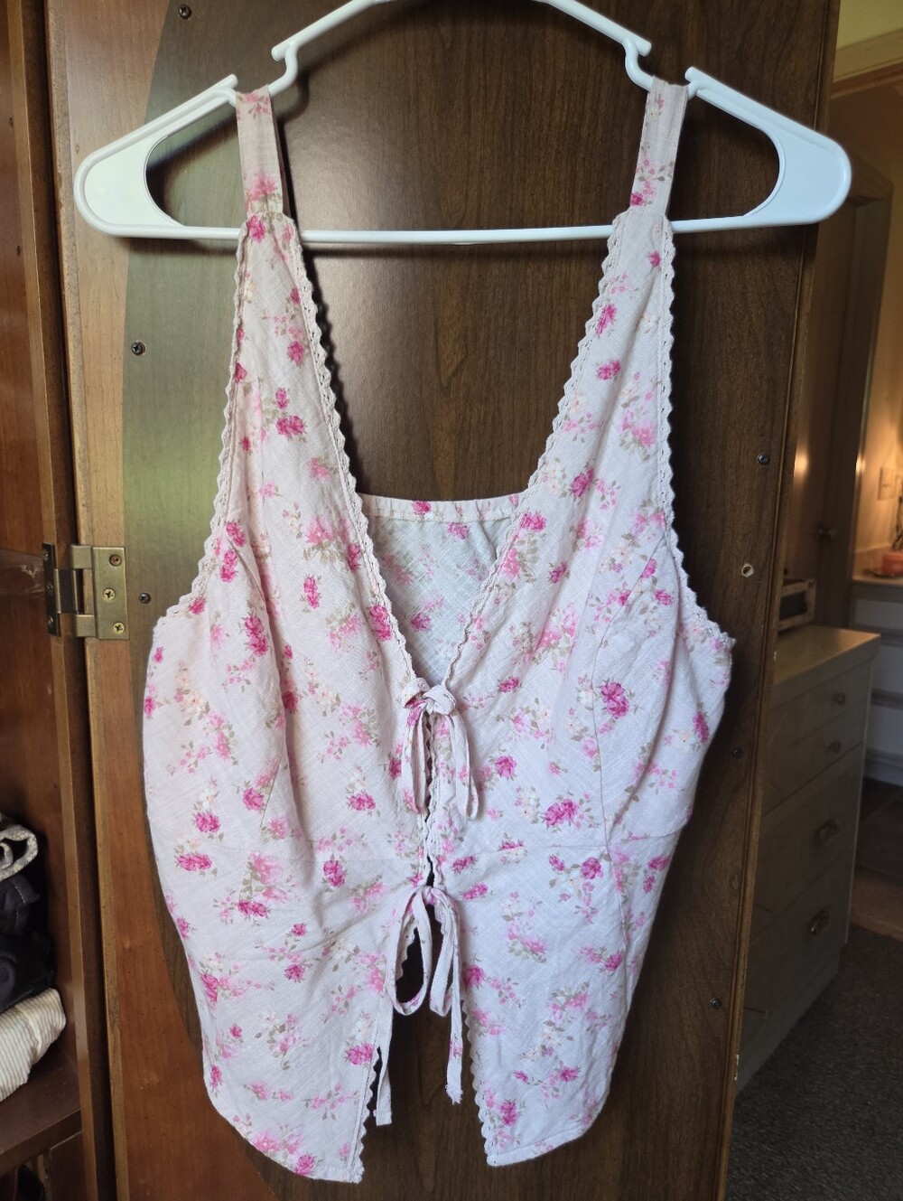 Pink Floral Tie-Front Tank Top